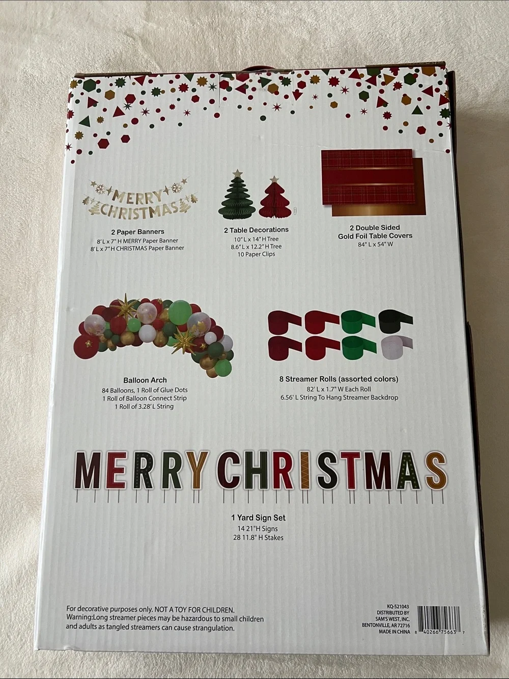 Christmas Party Kit - Red, Green, White & Gold party set for Tables, Room & Yard